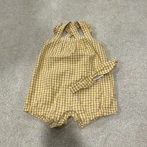 Yellow and white checkered bubble romper with matching headband by cartwheeels